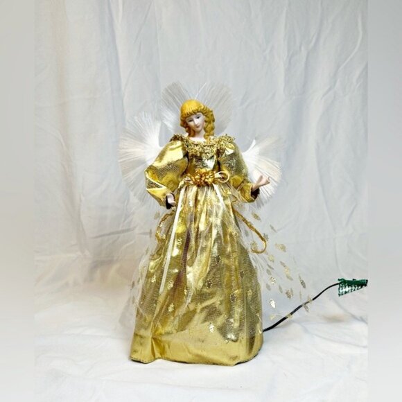 Vintage Yule Rite 12” Gold Fiber Optic Angel Christmas Table Top Tree Topper - Picture 1 of 8